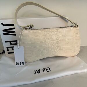 JW PEI Women’s Eva Shoulder Handbag Croc Embossed Vegan Leather Beige/White